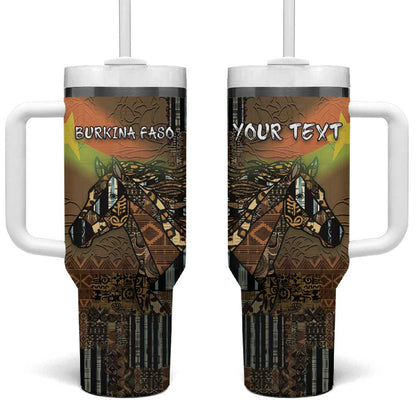 Personalized Burkina Faso Tumbler With Handle African Tribal Horse Patchwork Style - African Pride