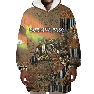 Personalized Burkina Faso Wearable Blanket Hoodie African Tribal Horse Patchwork Style - African Pride