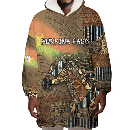 Personalized Burkina Faso Wearable Blanket Hoodie African Tribal Horse Patchwork Style - African Pride