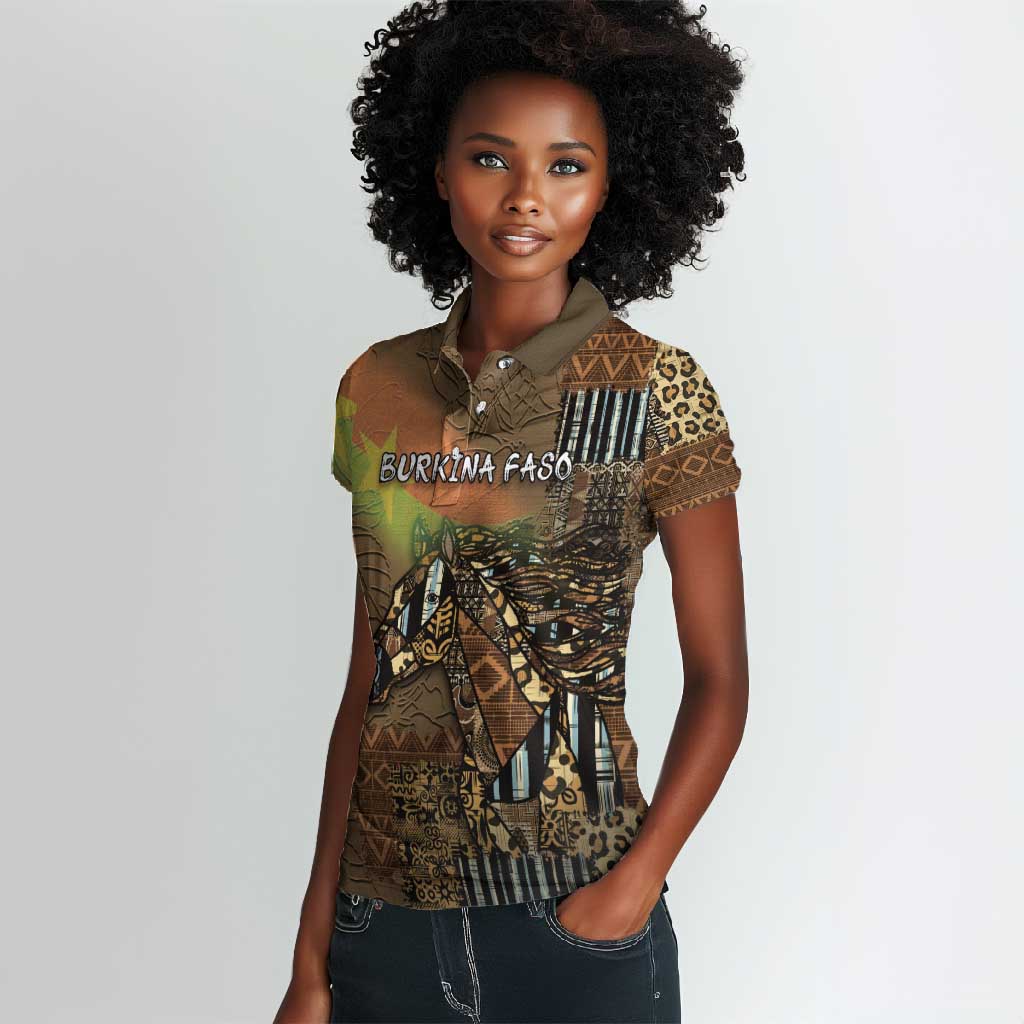 Personalized Burkina Faso Women Polo Shirt African Tribal Horse Patchwork Style - African Pride