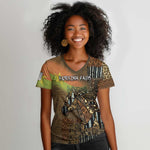 Personalized Burkina Faso Women V-Neck T-Shirt African Tribal Horse Patchwork Style - African Pride