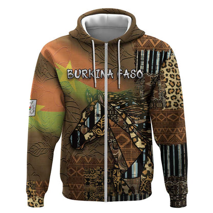 Personalized Burkina Faso Zip Hoodie African Tribal Horse Patchwork Style - African Pride