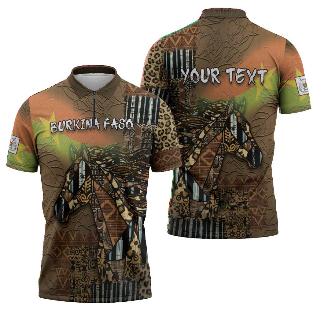 Personalized Burkina Faso Zipper Polo Shirt African Tribal Horse Patchwork Style - African Pride