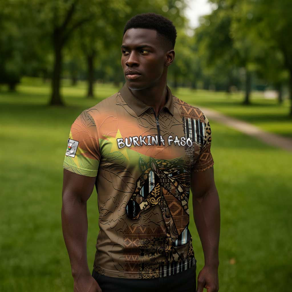 Personalized Burkina Faso Zipper Polo Shirt African Tribal Horse Patchwork Style - African Pride