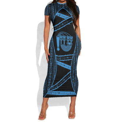 Egypt Menat Short Sleeve Bodycon Dress Ancient Mythology Goddess Hathor Necklace