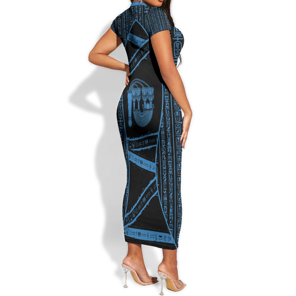 Egypt Menat Short Sleeve Bodycon Dress Ancient Mythology Goddess Hathor Necklace