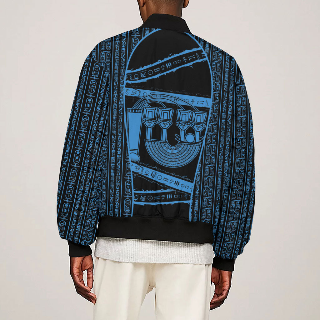 Egypt Menat Sleeve Zip Bomber Jacket Ancient Mythology Goddess Hathor Necklace