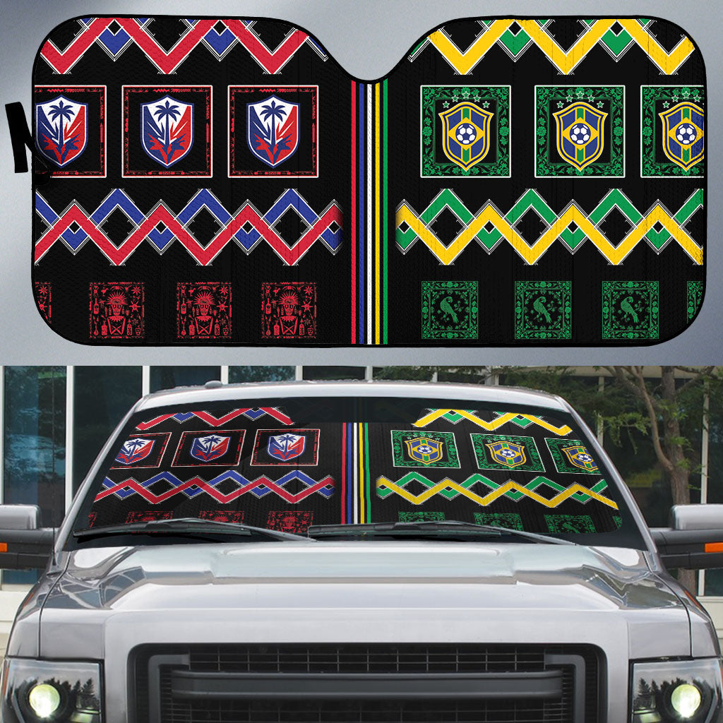 Brazil And Haiti Football Auto Sun Shade Mix Brazilian Haitian Roots