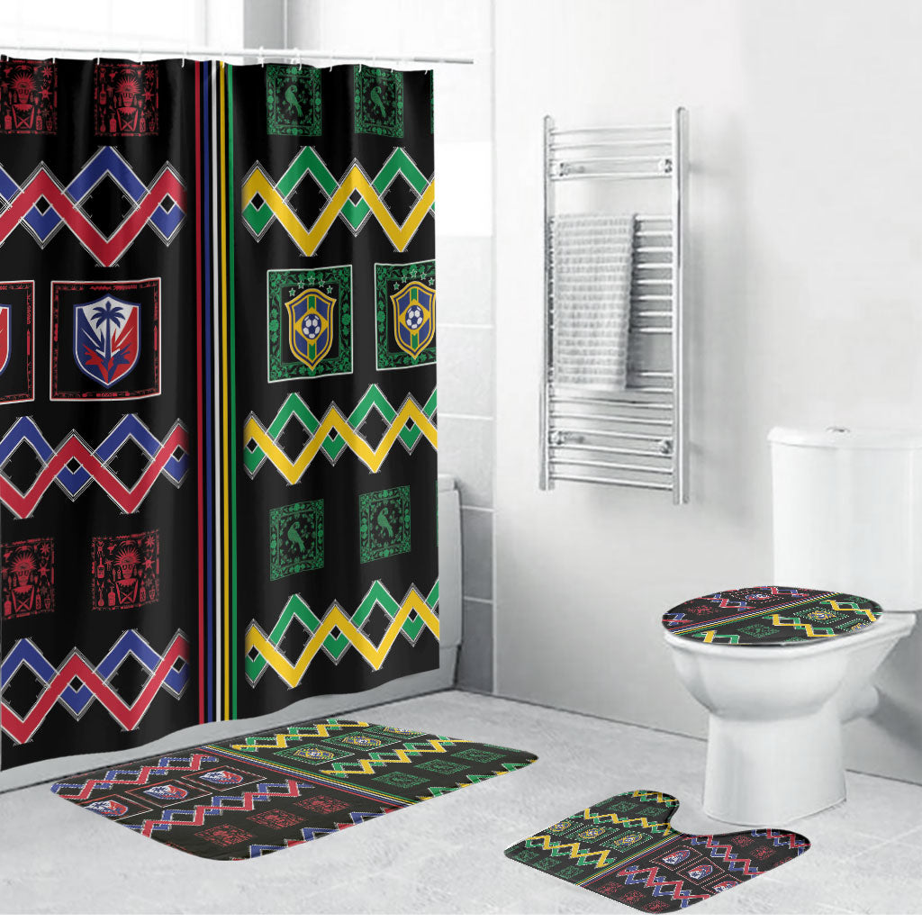 Brazil And Haiti Football Bathroom Set Mix Brazilian Haitian Roots