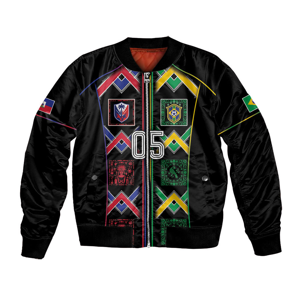 Custom Brazil And Haiti Football Bomber Jacket Mix Brazilian Haitian Roots