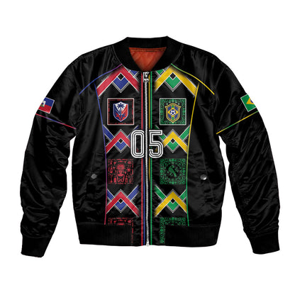 Custom Brazil And Haiti Football Bomber Jacket Mix Brazilian Haitian Roots