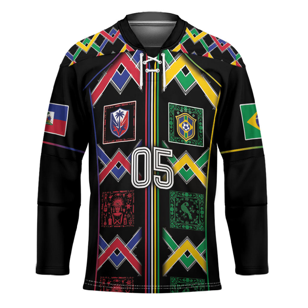 Custom Brazil And Haiti Football Hockey Jersey Mix Brazilian Haitian Roots