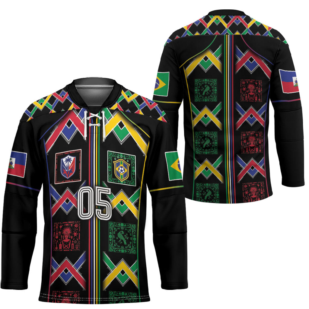 Custom Brazil And Haiti Football Hockey Jersey Mix Brazilian Haitian Roots