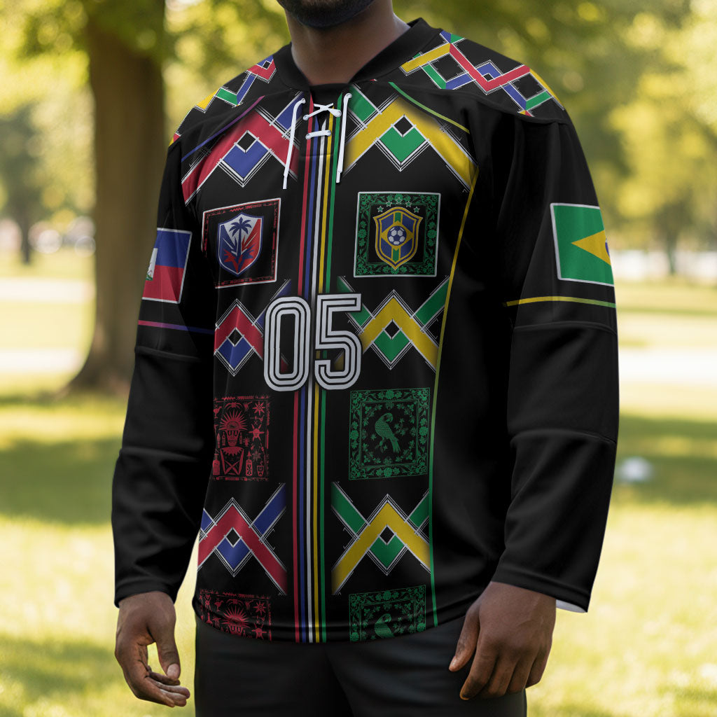 Custom Brazil And Haiti Football Hockey Jersey Mix Brazilian Haitian Roots