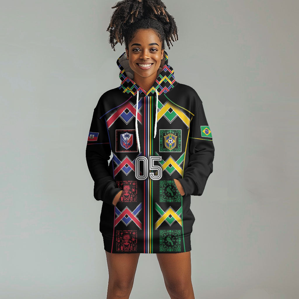 Custom Brazil And Haiti Football Hoodie Dress Mix Brazilian Haitian Roots