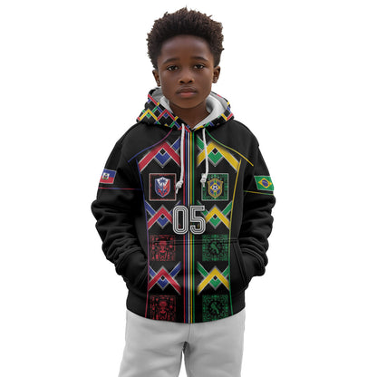 Custom Brazil And Haiti Football Kid Hoodie Mix Brazilian Haitian Roots