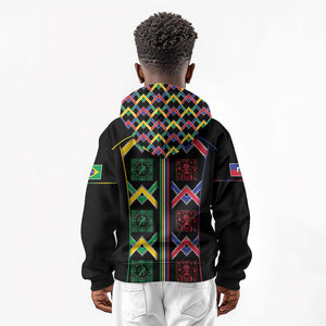 Custom Brazil And Haiti Football Kid Hoodie Mix Brazilian Haitian Roots
