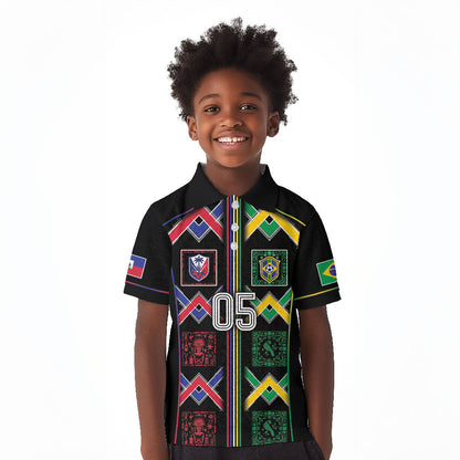 Custom Brazil And Haiti Football Kid Polo Shirt Mix Brazilian Haitian Roots