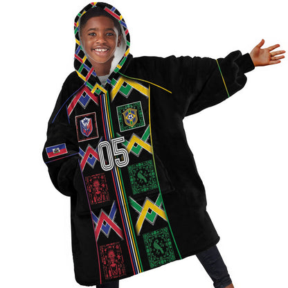 Custom Brazil And Haiti Football Kid Wearable Blanket Hoodie Mix Brazilian Haitian Roots