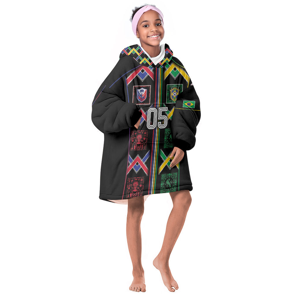 Custom Brazil And Haiti Football Kid Wearable Blanket Hoodie Mix Brazilian Haitian Roots