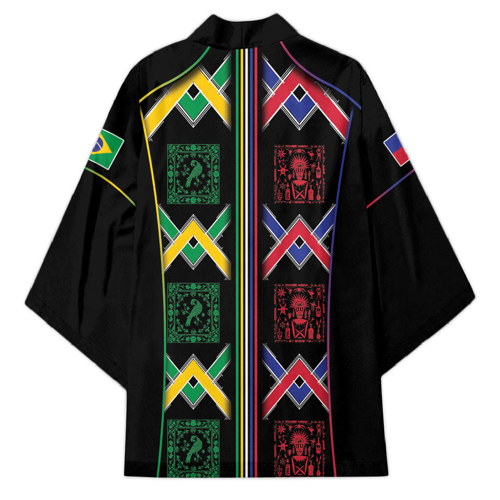 Custom Brazil And Haiti Football Kimono Mix Brazilian Haitian Roots