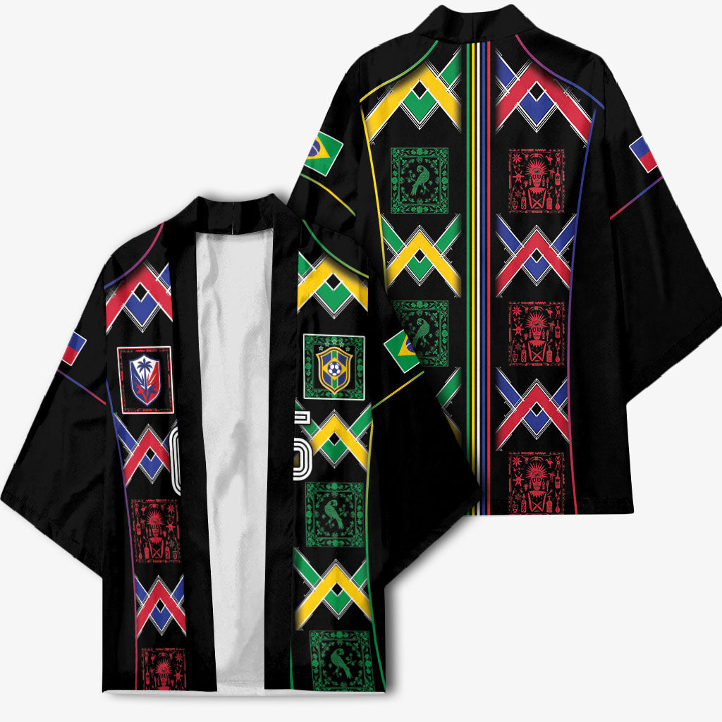 Custom Brazil And Haiti Football Kimono Mix Brazilian Haitian Roots
