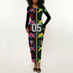 Custom Brazil And Haiti Football Long Sleeve Bodycon Dress Mix Brazilian Haitian Roots