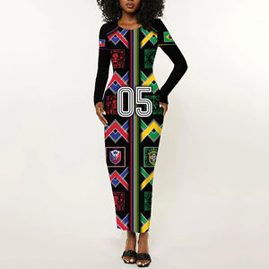 Custom Brazil And Haiti Football Long Sleeve Bodycon Dress Mix Brazilian Haitian Roots