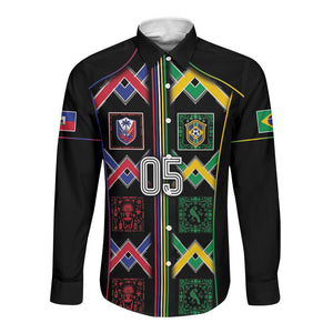 Custom Brazil And Haiti Football Long Sleeve Button Shirt Mix Brazilian Haitian Roots