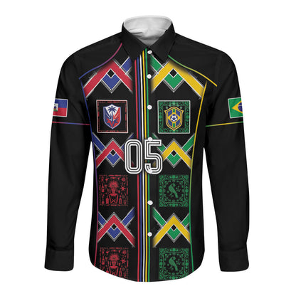Custom Brazil And Haiti Football Long Sleeve Button Shirt Mix Brazilian Haitian Roots