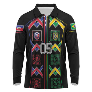 Custom Brazil And Haiti Football Long Sleeve Polo Shirt Mix Brazilian Haitian Roots