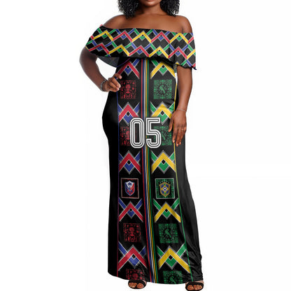 Custom Brazil And Haiti Football Off Shoulder Maxi Dress Mix Brazilian Haitian Roots