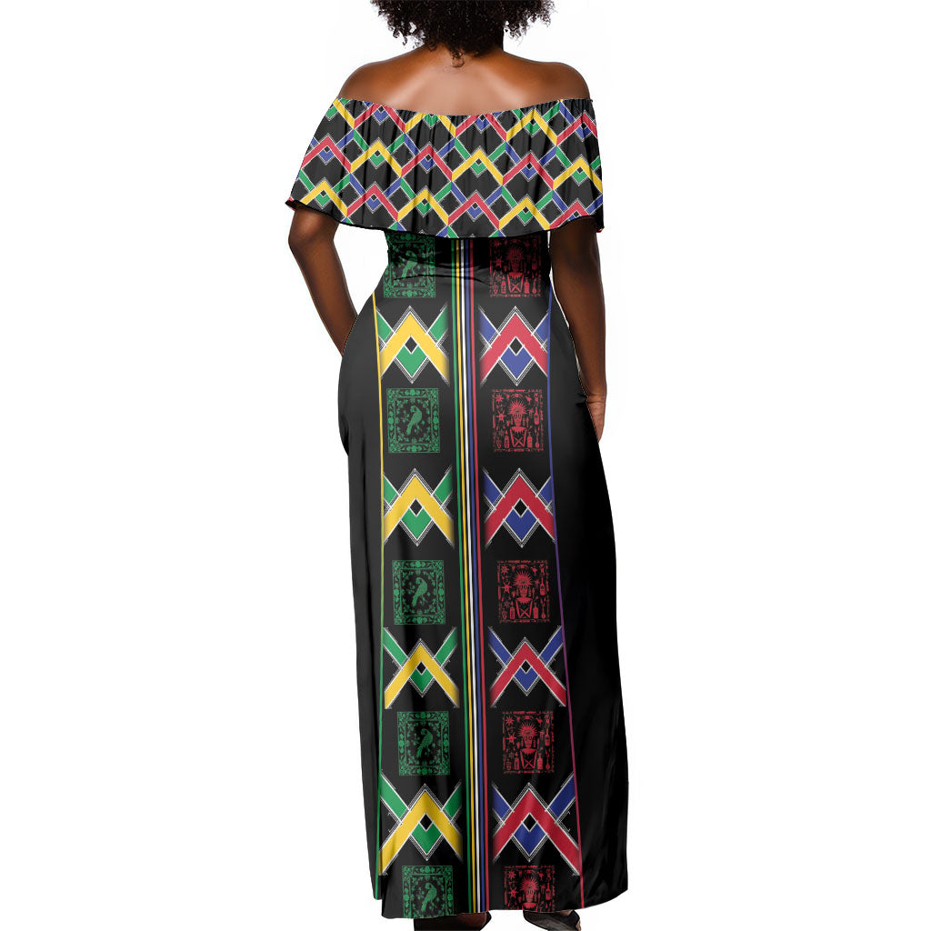 Custom Brazil And Haiti Football Off Shoulder Maxi Dress Mix Brazilian Haitian Roots