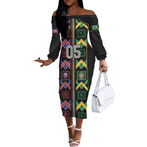 Custom Brazil And Haiti Football Off The Shoulder Long Sleeve Dress Mix Brazilian Haitian Roots