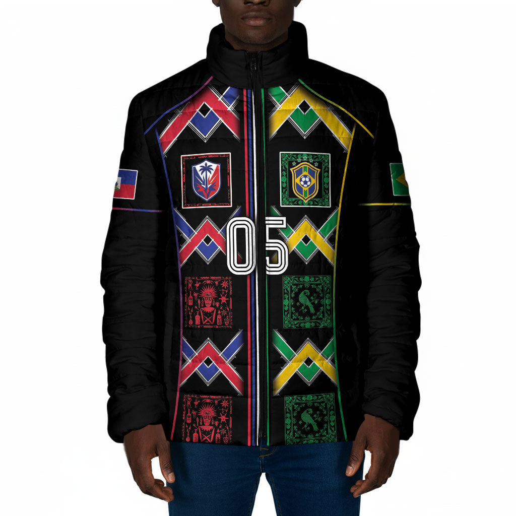 Custom Brazil And Haiti Football Padded Jacket Mix Brazilian Haitian Roots