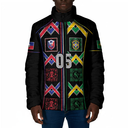 Custom Brazil And Haiti Football Padded Jacket Mix Brazilian Haitian Roots