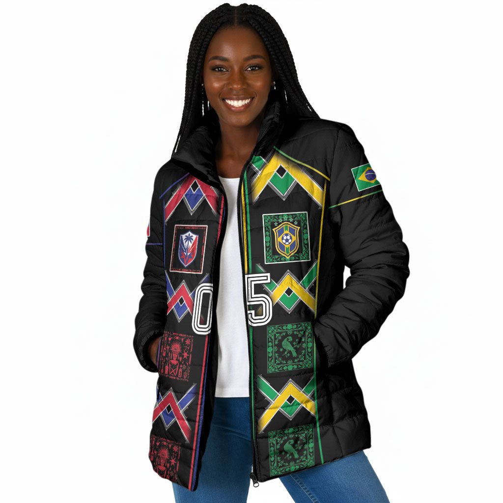 Custom Brazil And Haiti Football Padded Jacket Mix Brazilian Haitian Roots