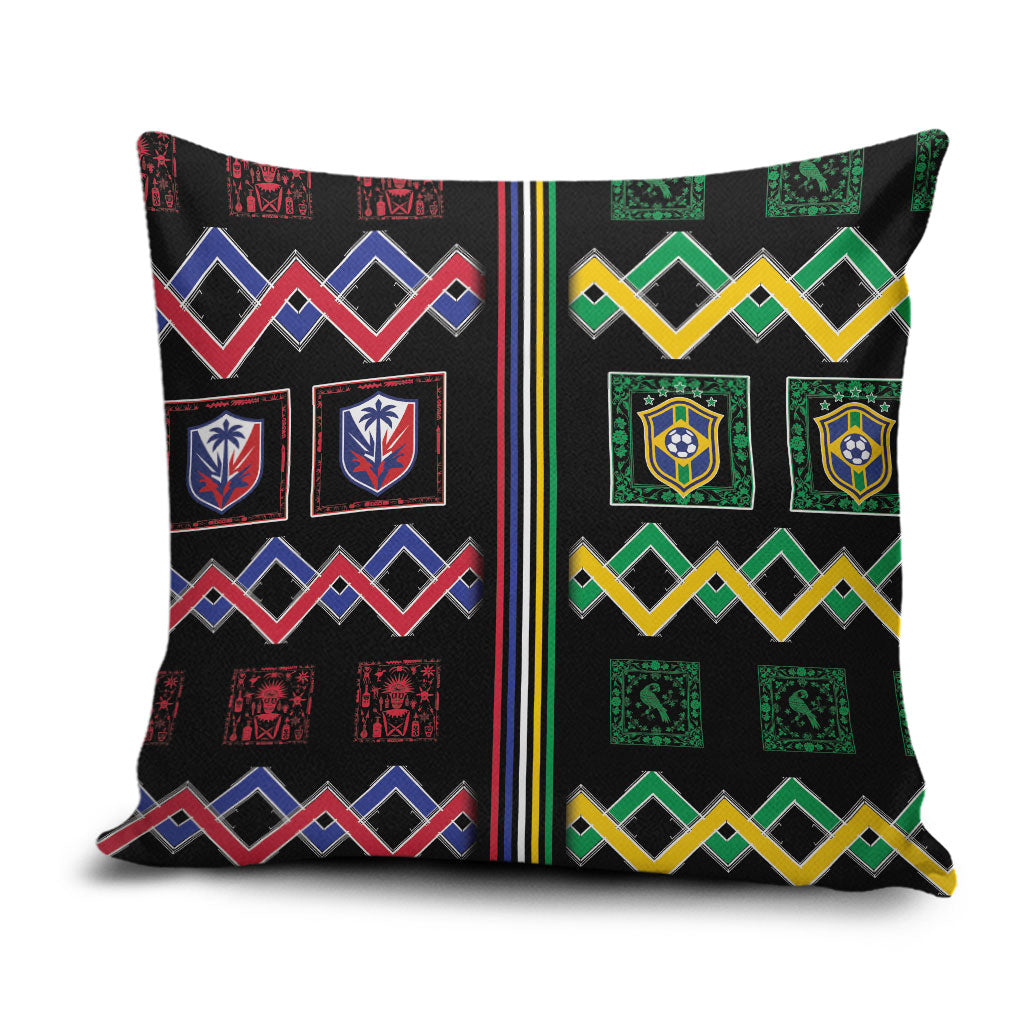 Brazil And Haiti Football Pillow Cover Mix Brazilian Haitian Roots