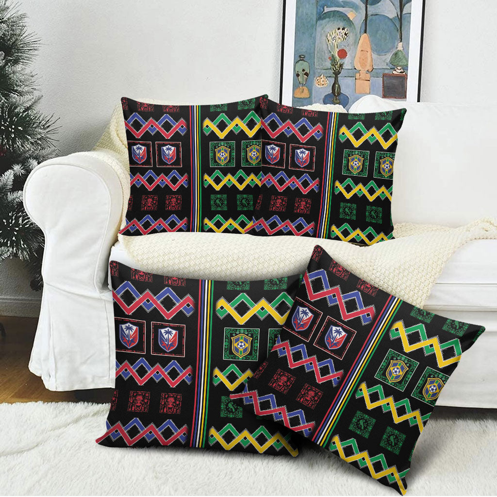 Brazil And Haiti Football Pillow Cover Mix Brazilian Haitian Roots