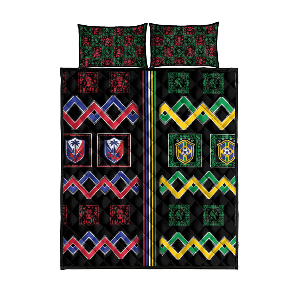 Brazil And Haiti Football Quilt Bed Set Mix Brazilian Haitian Roots