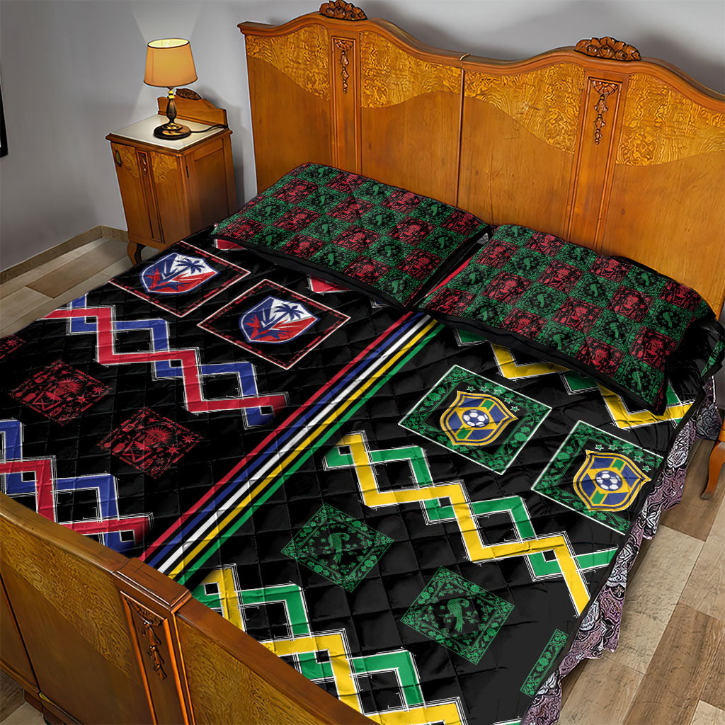 Brazil And Haiti Football Quilt Bed Set Mix Brazilian Haitian Roots