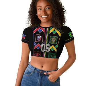 Custom Brazil And Haiti Football Raglan Cropped T shirt Mix Brazilian Haitian Roots