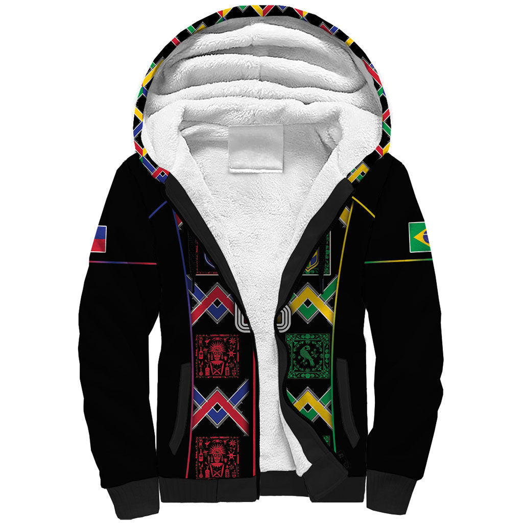 Custom Brazil And Haiti Football Sherpa Hoodie Mix Brazilian Haitian Roots