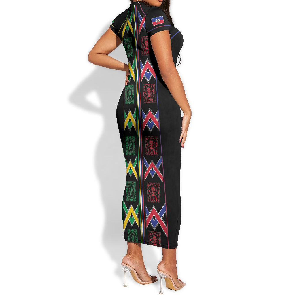 Custom Brazil And Haiti Football Short Sleeve Bodycon Dress Mix Brazilian Haitian Roots