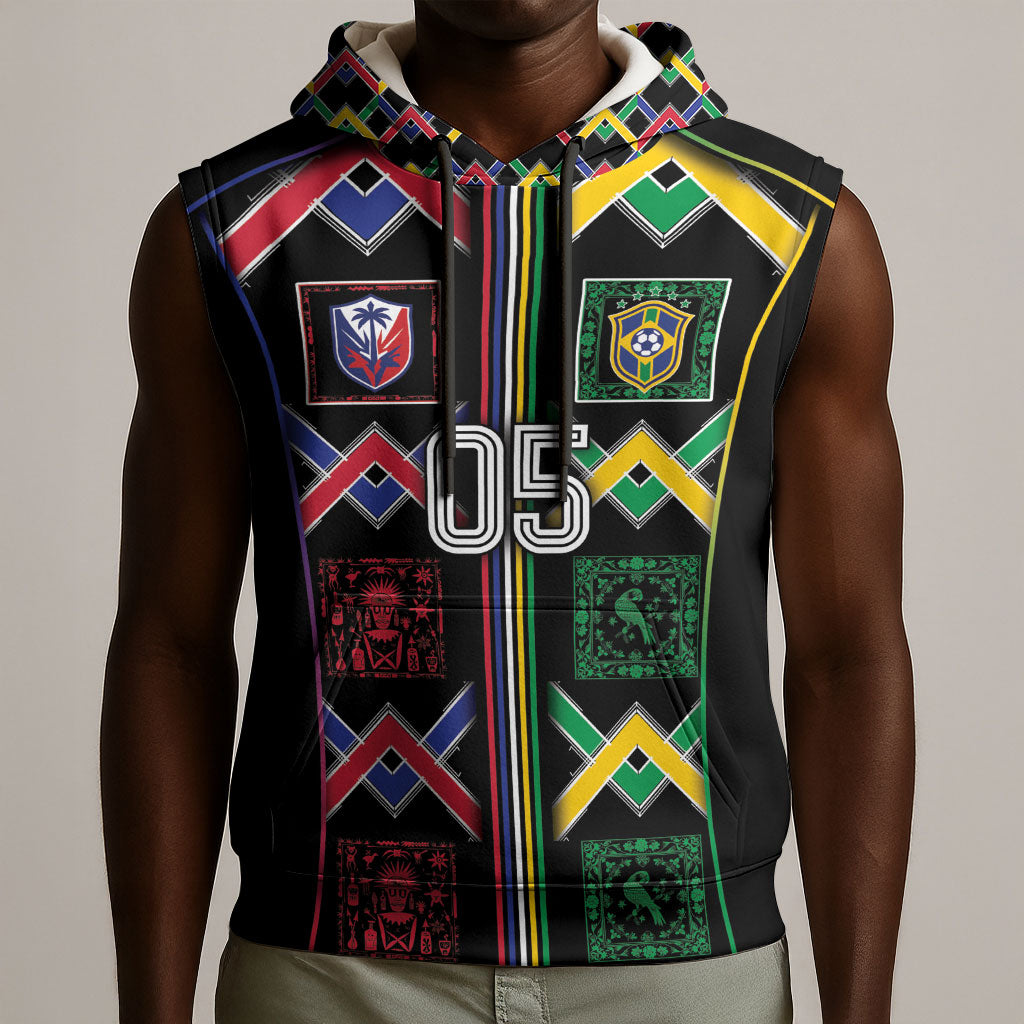 Custom Brazil And Haiti Football Sleeveless Hoodie Mix Brazilian Haitian Roots