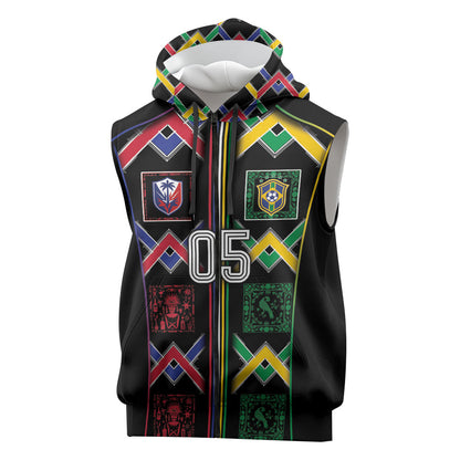 Custom Brazil And Haiti Football Sleeveless Zip Hoodie Mix Brazilian Haitian Roots