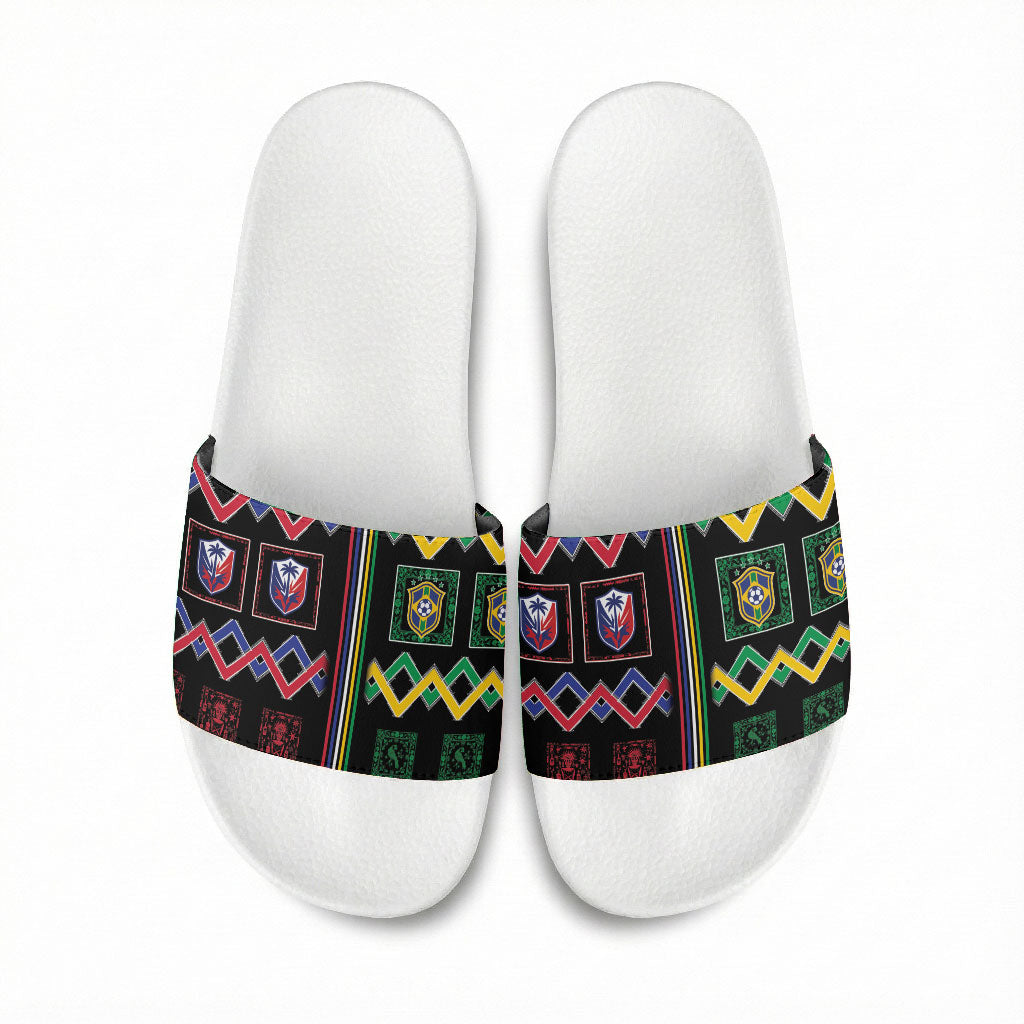 Brazil And Haiti Football Slide Sandals Mix Brazilian Haitian Roots