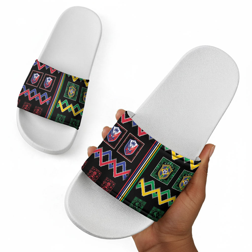 Brazil And Haiti Football Slide Sandals Mix Brazilian Haitian Roots