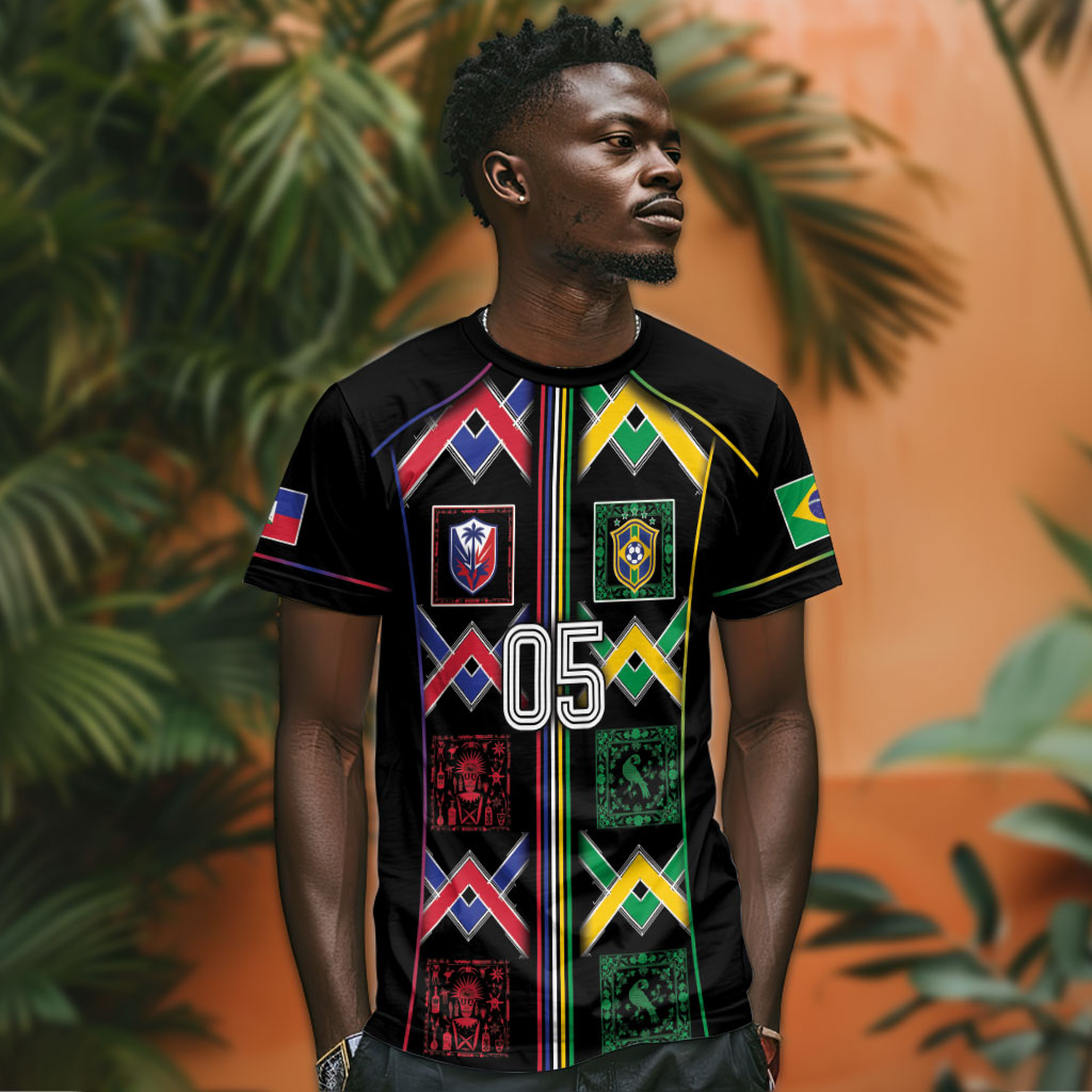 Custom Brazil And Haiti Football T shirt Mix Brazilian Haitian Roots