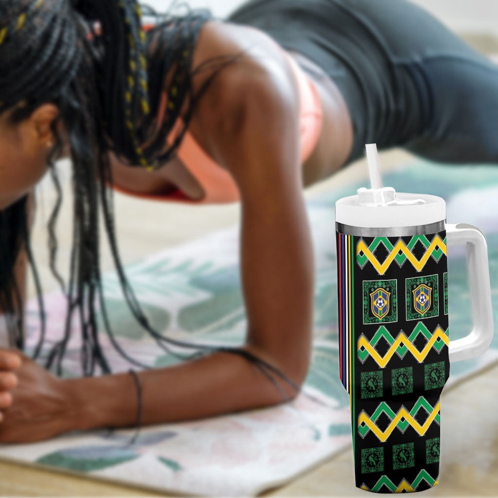 Brazil And Haiti Football Tumbler With Handle Mix Brazilian Haitian Roots